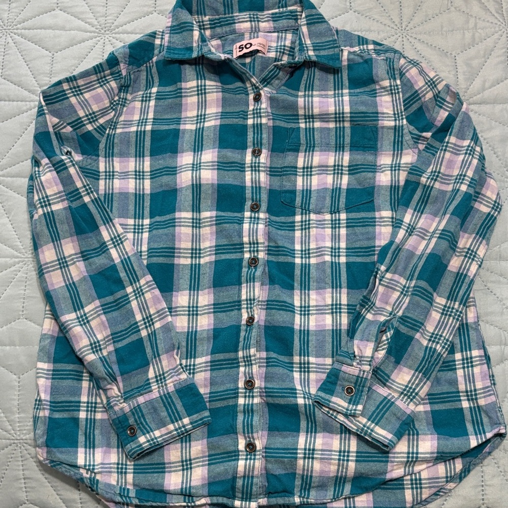 SO Teal and Purple Plaid Kids Shirt